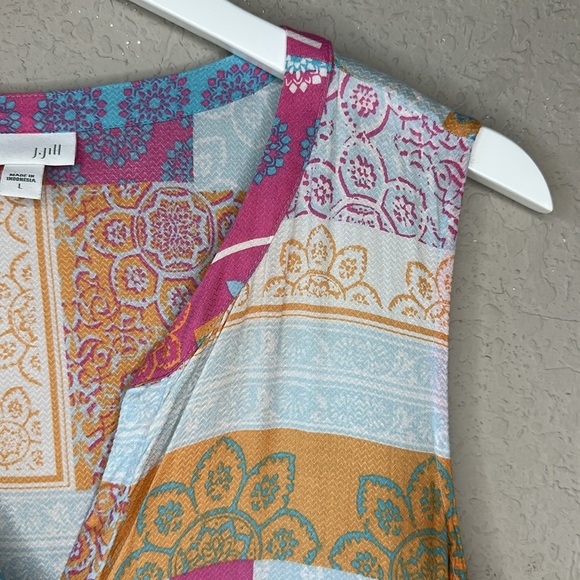 J. Jill Flowy Pink and Blue Boho Patchwork Print Sleeveless Button Up Blouse L - Picture 3 of 10